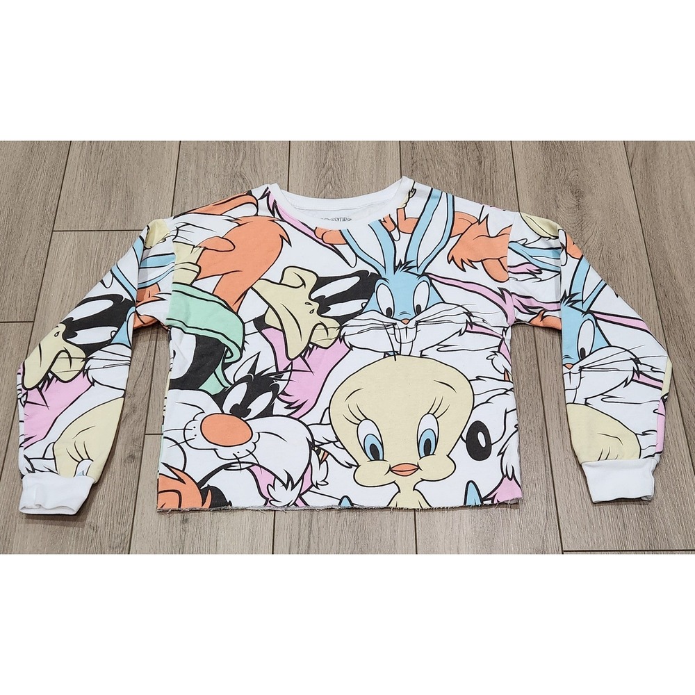 Looney Tunes Cropped Sweatshirt Women's Medium Bugs Bunny‎ Tweety Sylvester